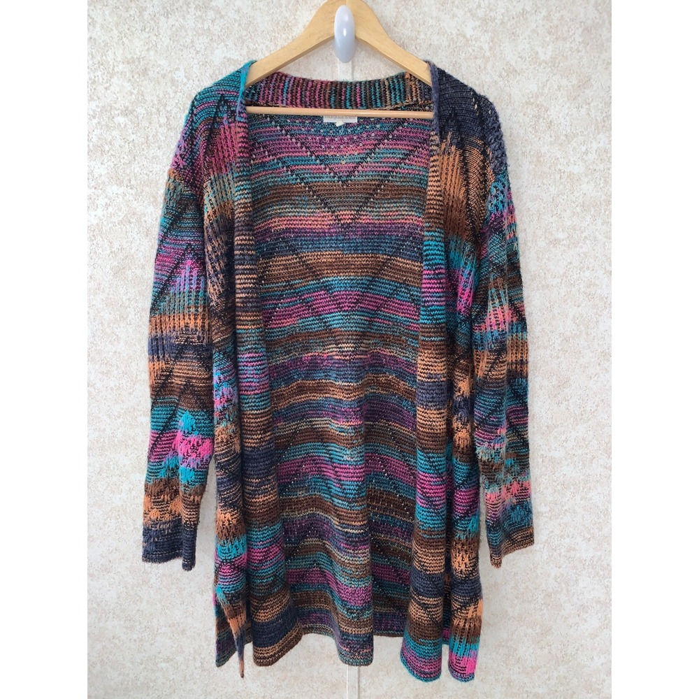 Margaux & Lexi Womens Open Front Cardigan Multi Color Striped Knit XXL